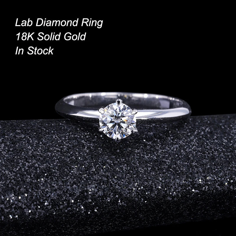 Starsgem Diamond Ring 6 Prongs 18K White Gold 0.5ct 1.0ct Lab Grown Diamond Solitaire Engagement Ring