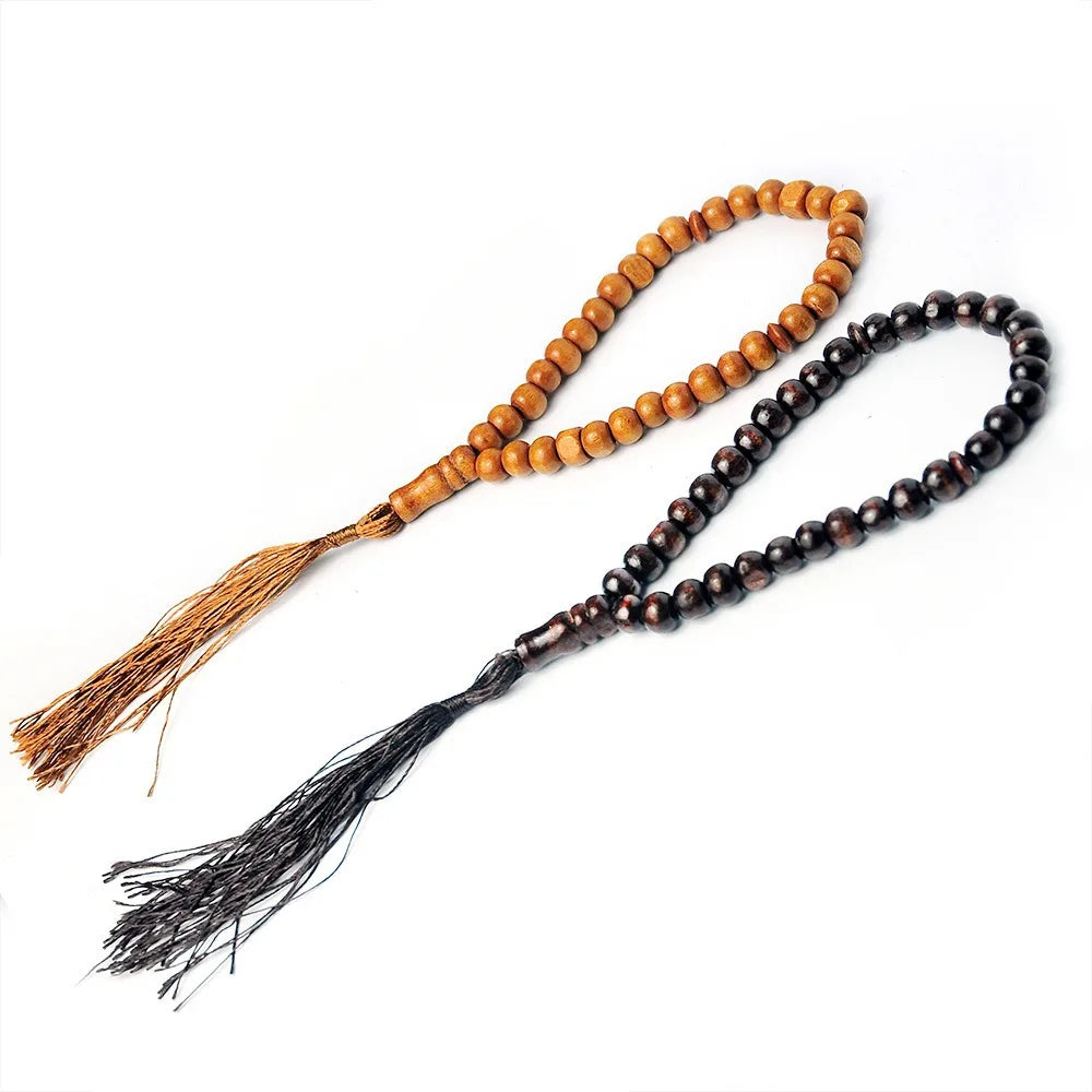 Retro Ancient Blessing Pray Long Round Wood Tassel Christian Rosary Necklace