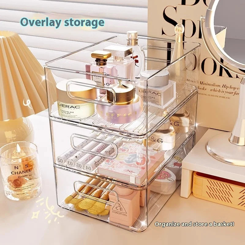 Transparent Acrylic Desktop Storage Box PP Plastic Sundry Basket for Snacks Skin Care Products Table Cosmetics Shelf Pantry