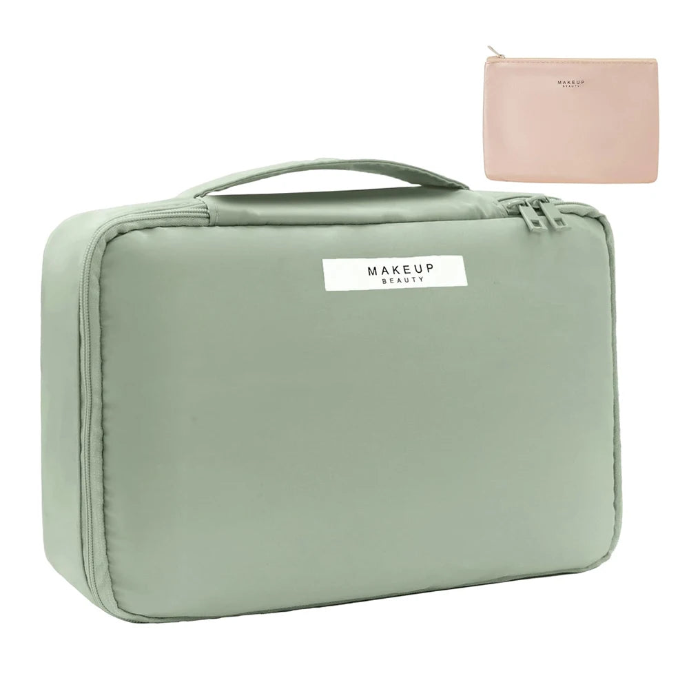 Customizable Medium Size Washable Sage Green Girls square Away Carry on Makeup Kit Bag with Handle