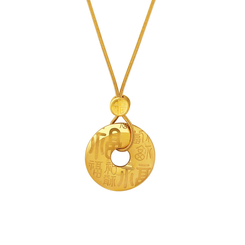 Chinese Style Necklace New Year Festive Circle Pendant Necklace