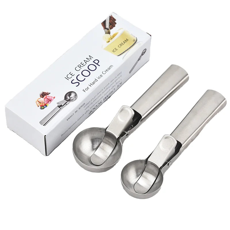 Portable Stainless Steel Ice Cream Scoop with Trigger Release Metal Fruit Ice Cream Scoop Spoon for Yogurt