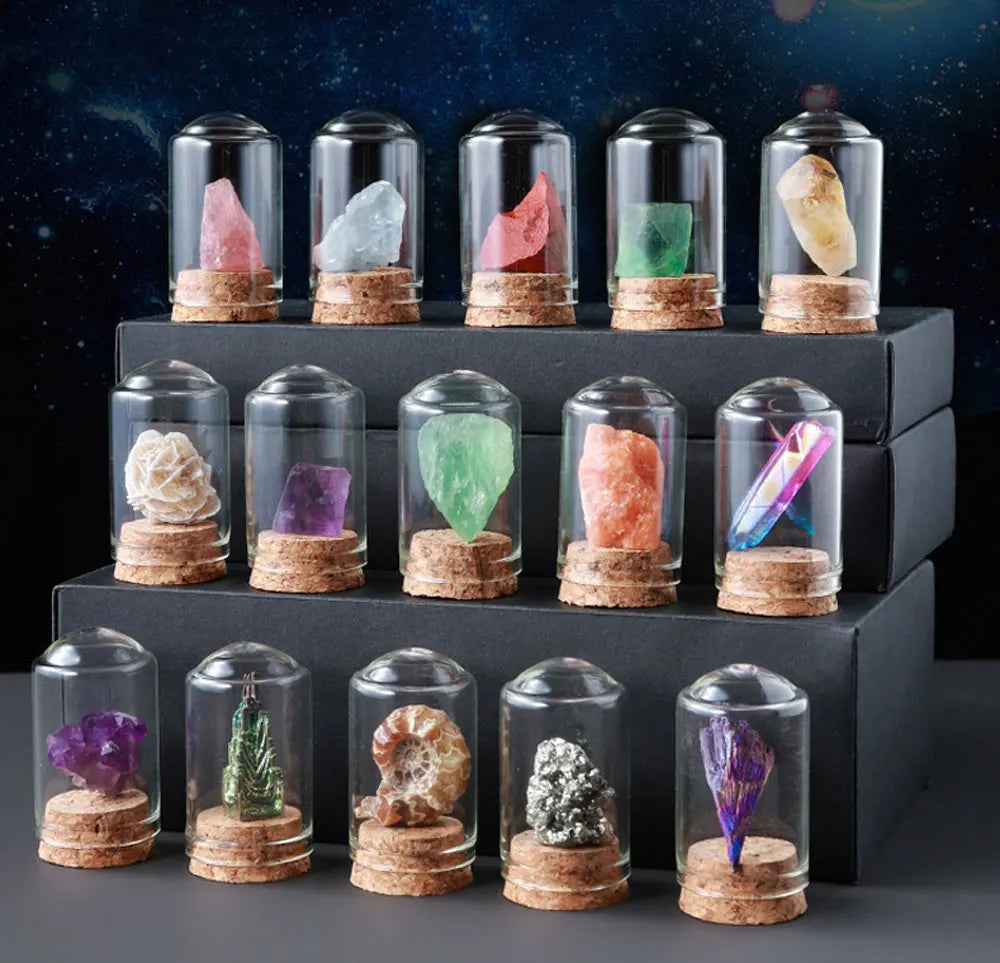 Gemstone Healing Energy Natural Stone Craft Ore Home Decorations Crystal Mineral Specimen Gift Gravel With Glass Cover