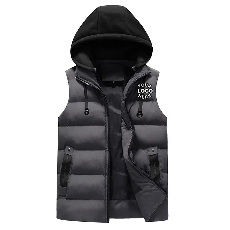 Custom Logo Men's Winter Sleeveless Gilet Fashionable Bubble Jackets Detachable Windproof Quilted Puffer Vest Casual Outer Wear