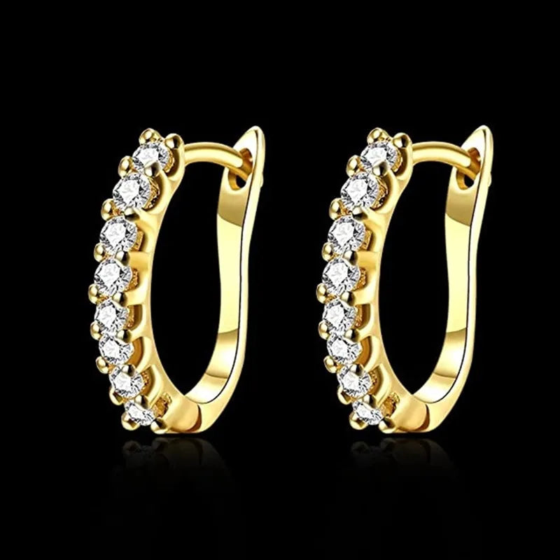 CAOSHI Fashion Jewellery Huggie Hoop Earrings 18k Gold Plated Round 5A White Diamond Zircon Silver Color Earrings Hoops Women