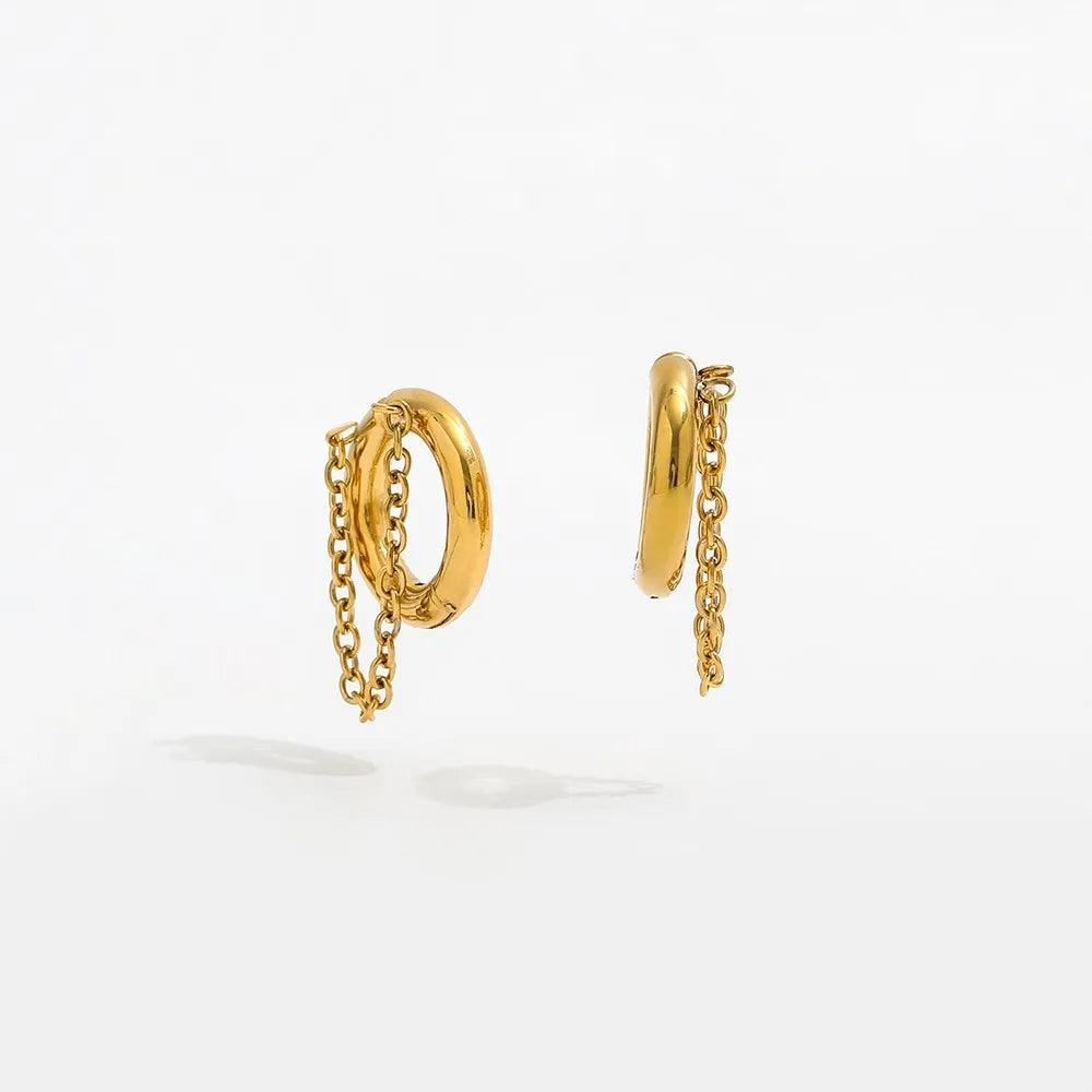 New Trendy Earring  PVD 18K Gold Plated Chain Tassel Huggie Earrings Stainless Steel Earrings Wholesale