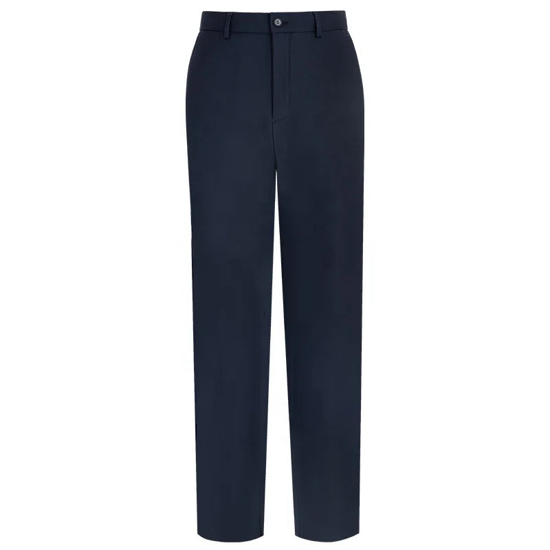 Men's Business Casual Straight-Leg Pants Waterproof & Oil-Proof Fleece-Lined Thickened Non-Iron Mid Waist XL Size Plain Dyed