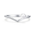 925 Sterling Silver Freshwater Pearl Zircon Wedding Statement Ring Simple Stacking V-Shape Finger Rings for Women Fine Jewelry