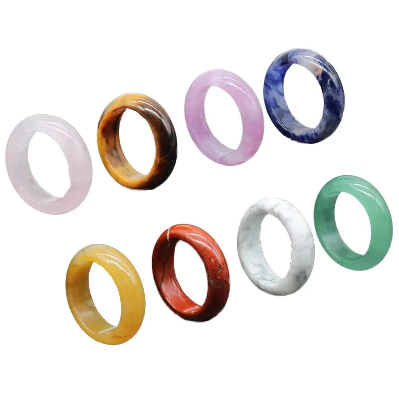 Wholesale Natural Amethyst Rose Quartz Raw Crystal Jade Stones Inner Dia 18-20mm High Polished Rings for Girl Boy Women Men