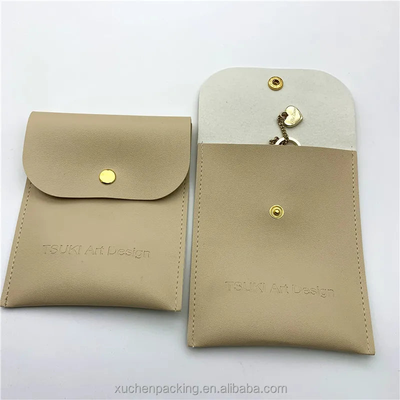 Custom Color Envelope Leather Pouch Bag for Bangle Small Jewelry Pu Leather Pouch With Button