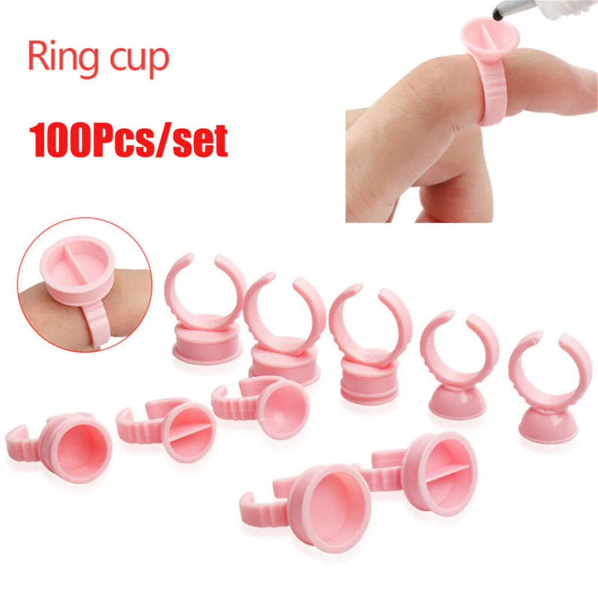 100pcs Disposable Tattoo Pigment Rings Ink Holder Pallet Eyelash Extension Glue