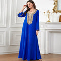 Hot Middle East Abaya Arab Dress Women's Comfortable Exquisite V Neck Nail Beads Long Sleeve Muslim Dress Closed Abaya