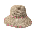 Summer Beach Straw Hats for Women Foldable Wide Brim Packable Sun Hat Womens Travel Flower Straw Bucket Hat
