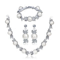 Fashion Rhinestone Pearl Necklace Earring Bracelet Wedding Three-piece Jewelry Set Women