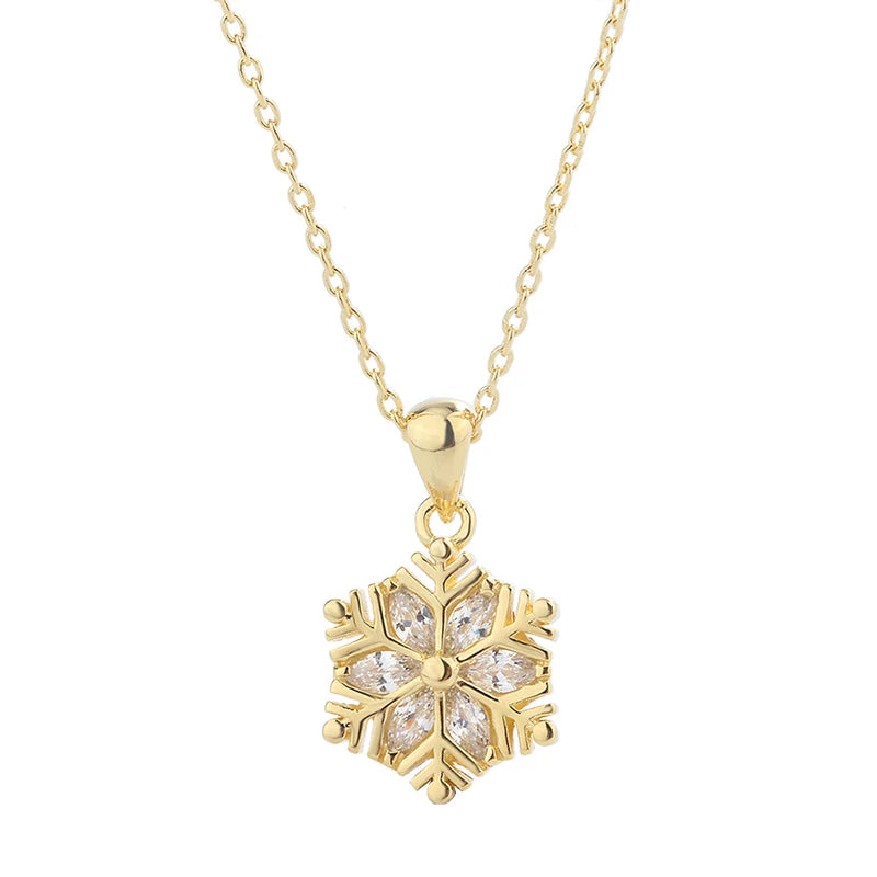 Wholesale 925 Sterling Silver Exquisite Snowflake Gold Plated Pendant Women's Christmas Gift Necklace Jewelry