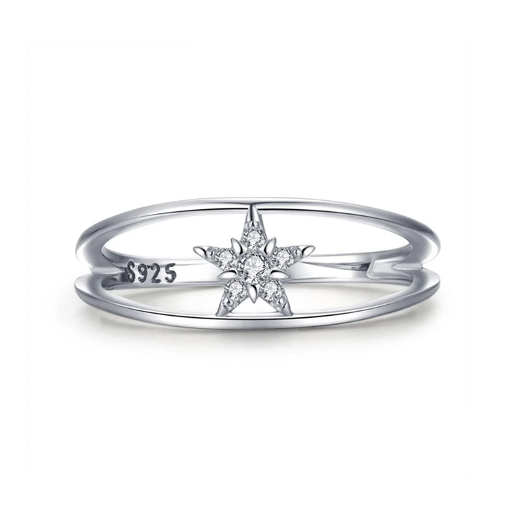 Fashion Women Double Layers 925 Sterling Silver CZ Diamond Star Shape Rings