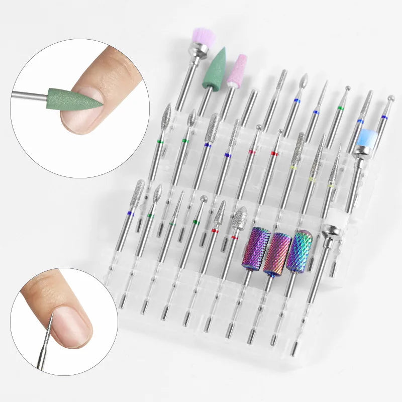 Professional Diamond Cuticle Remover Bits Kit 3/32" Electric Manicure Nail Drill Bits Set for Acrylic Gel Nails