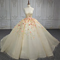 Milky White Ball Gown Pearl Sequins Tulle Prom Dresses With Handmade Flowers Quinceanera Dress 6594