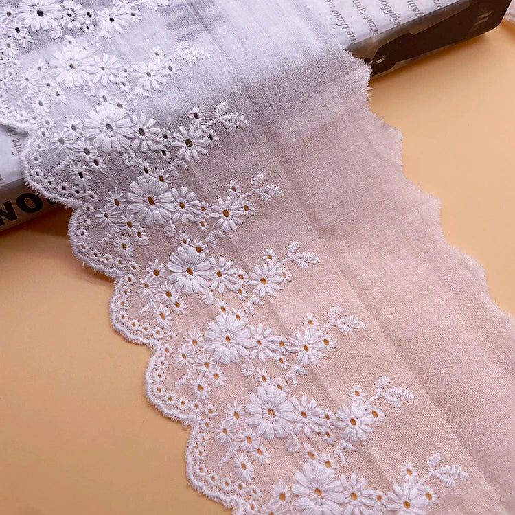 Factory Supply 11.5cm White Embroidery 100% Cotton Fabric Eco-Friendly Fuhong Brand Eyelet Lace Trim for Bags Shoes Big Stock