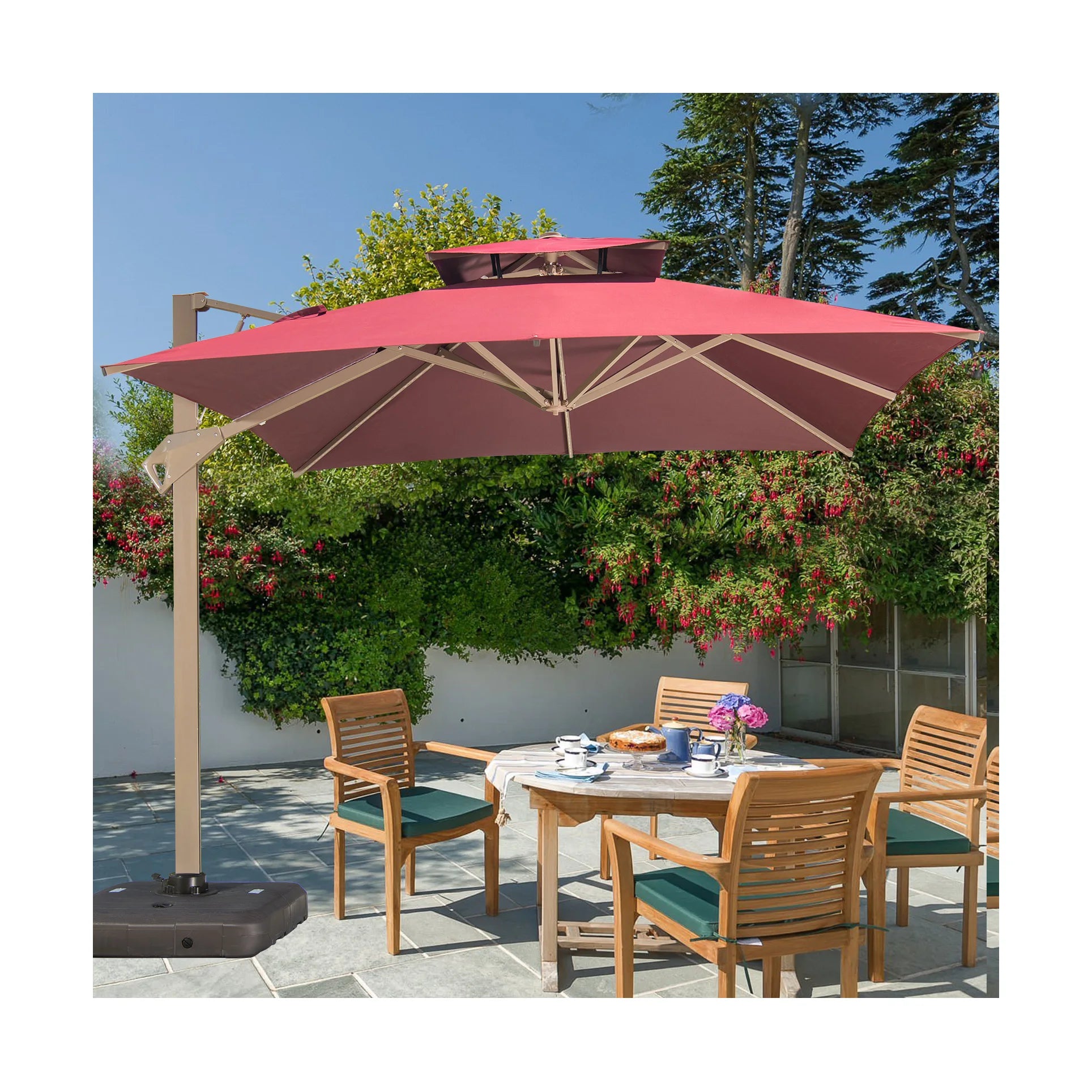 Customized Supported Aluminum Pole Hydraulic Patio Parasol Umbrella LED Light