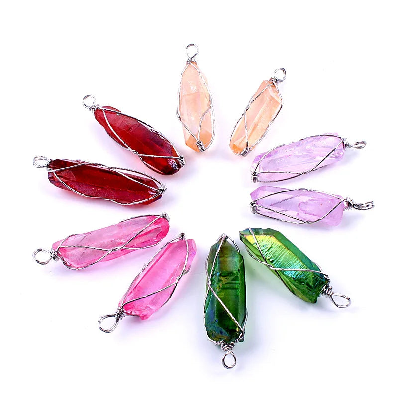 Titanium Coated Lucky Crystal Pendant Handmade Wire Wrapped Natural Stone Pendant