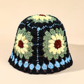2025 Luxury Summer Bucket Sun Hat for Women Handmade Black Crochet Knit Embroidered Pattern Custom Logo Jersey Fabric for Travel