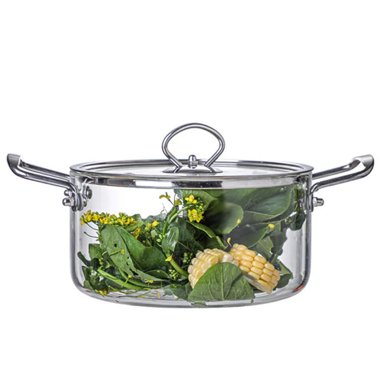 Aeofa Binaural Glass Soup Pot Kitchen Stainless Steel Handle Boil High Resistant Utensils Set Borosilicate Glass Cooking Pot