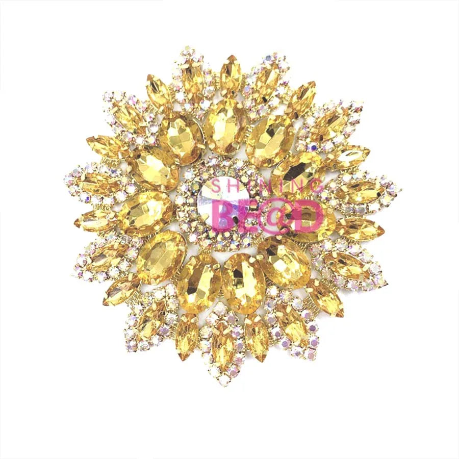 Wholesale Rhinestone Fabric Fancy Design Brooch Rhinestone Applique Patch Gold for Carnival Costume Dress