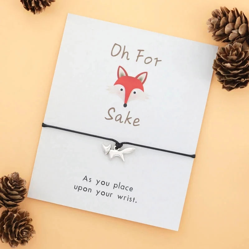 Fashion Fox Charm Bracelets with Make a Wish Card Red Black Multicolor Bracelet