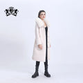 Winter Women Soft Comfortable Warm Sheepskin Shearing Coat White Pearl Button Long Fox Fur Trim Hooded Sheep Shearing Coat