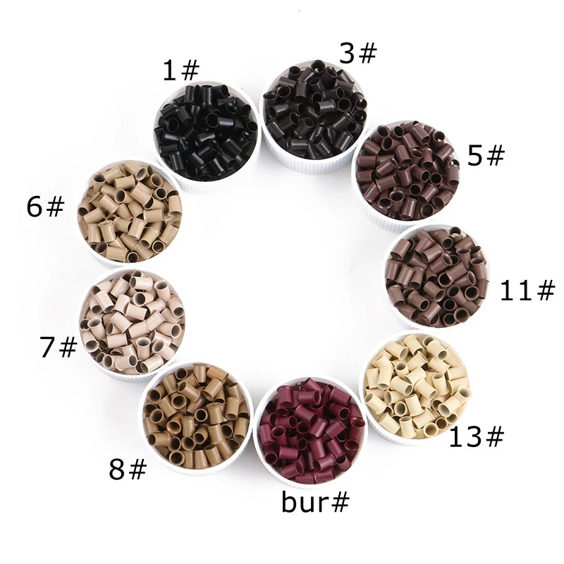 1000pcs 4.0*3.0*6.0mm Long Euro Lock Flared Flaring Micro Copper Tube Rings Color Beads Links for Human Hair Extensions Tool