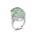 YBO Women's Natural Green Crystal Oval Cut Platinum Plated 925 Sterling Silver Wedding Engagement Rings