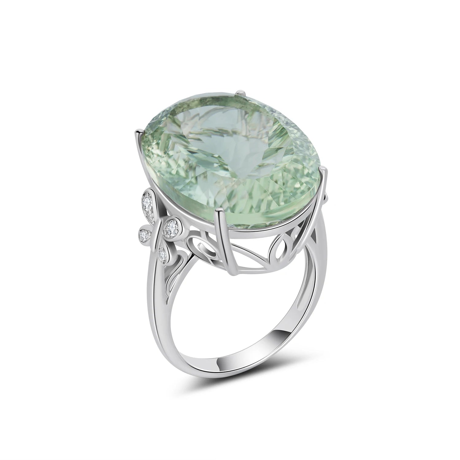 YBO Women's Natural Green Crystal Oval Cut Platinum Plated 925 Sterling Silver Wedding Engagement Rings