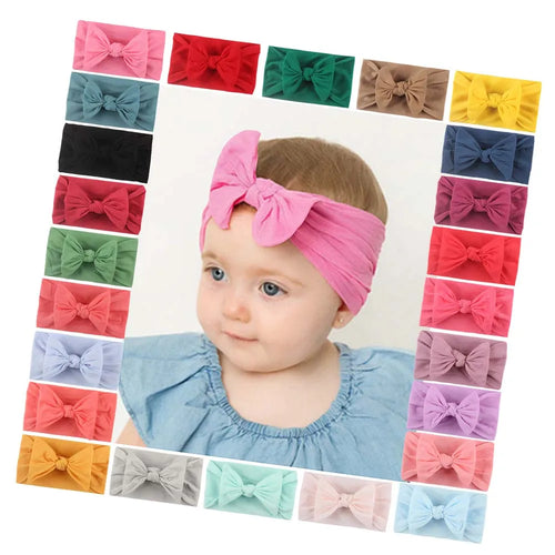 0-3 Hair Accessories Newborn Toddler Baby Headband Turban Stretchy Soft Nylon Infant Hairband Kids Hair Bow with Elastic Band