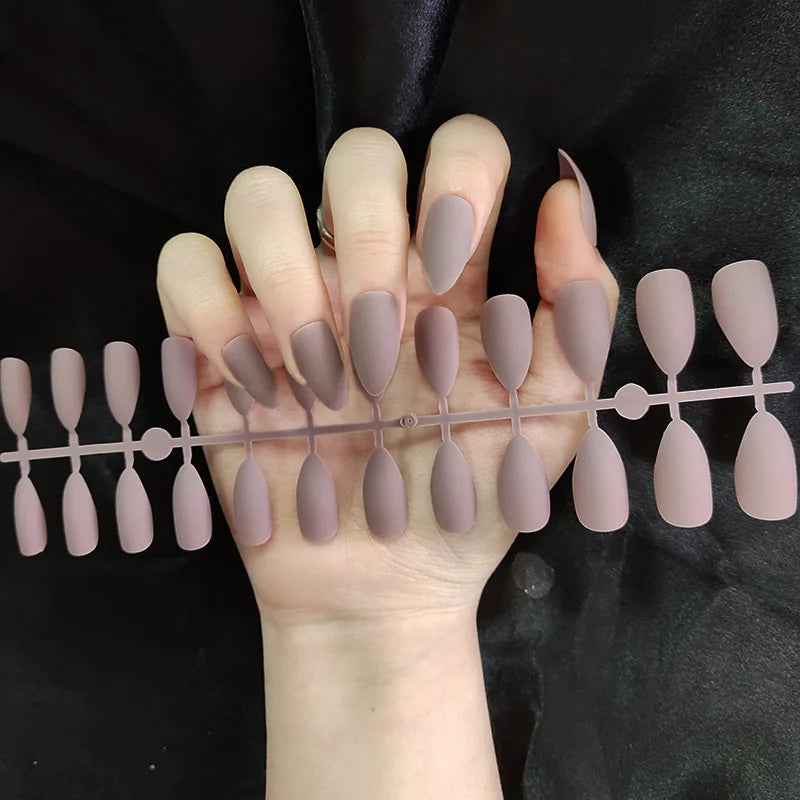 Wholesale Solid Almond Nails Medium Stiletto Matte Fake Press on Nails Full Cover Artificial Nails