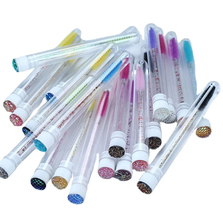 Wholesale Disposable Crystal Double Diamond Lash Wand Tube Custom Logo Private Label Nylon Eyelash Gloss Disposable Eyelash