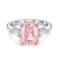Fake Diamond Rings for Women 925 Sterling Silver Pink Cubic Zirconia Ring Promise Engagement Ring