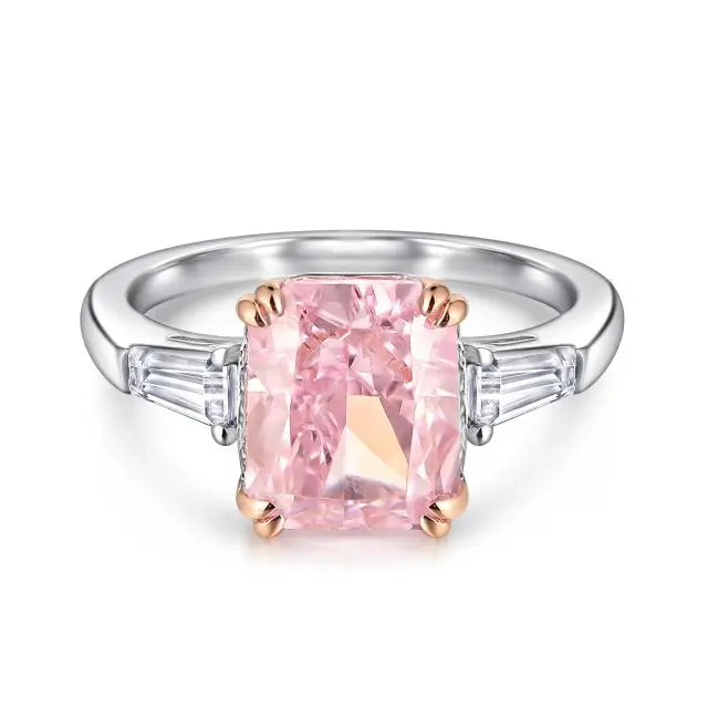 Fake Diamond Rings for Women 925 Sterling Silver Pink Cubic Zirconia Ring Promise Engagement Ring