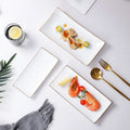 New European Style Gold Edge White Dining Plate Customized Ceramic Plate Rectangular Dish Plate
