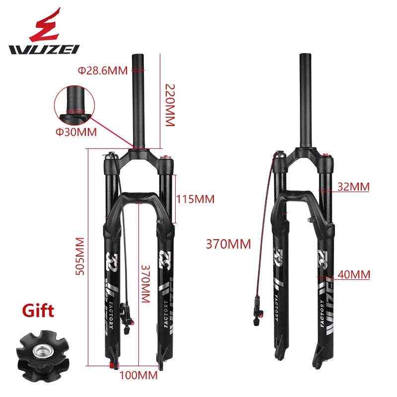 WUZEI 26/27.5/29 Inch MTB Bicycle Fork Damping Suspension Air Fork with Shoulder/Wire Control Magnesium/Alloy Mountain Bike Fork