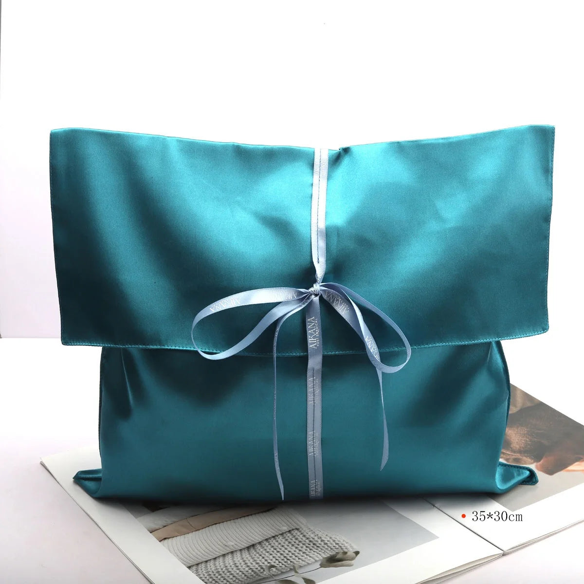 Custom Logo Printed Luxury Satin Envelope Dust Bag for Giveaway Bags Blue Reusabsle Suit Clothes Hair Storage Silk Pouch "