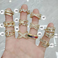 RM1586 New Luxury 18k Gold Plated Diamond CZ Baguette Stone Cross X Crisscross Crossover Rings