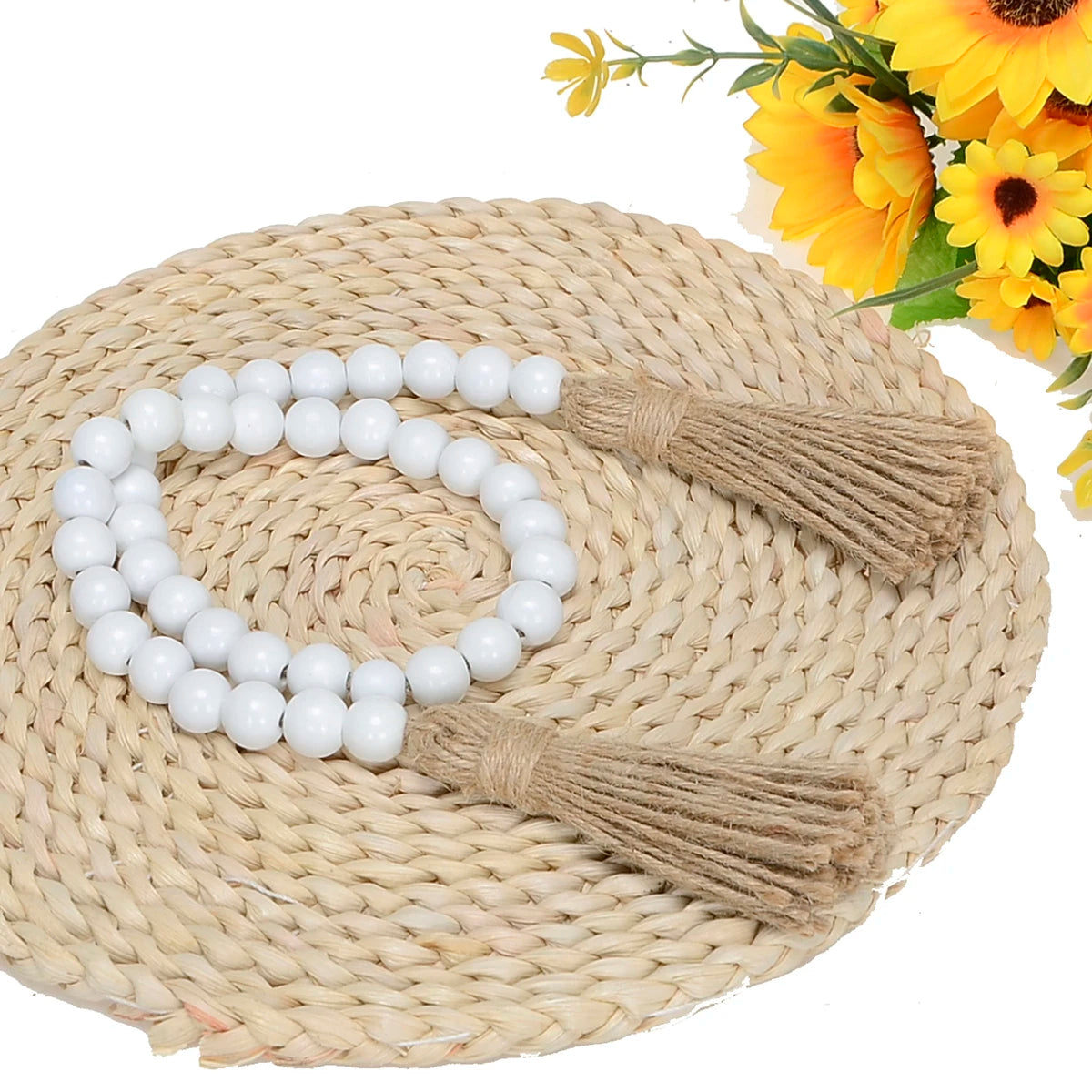 80cm Black&White&Red Wood Bead Garland With 16mm Diameter Wooden Farmhouse Beads for Home Wall Decoration