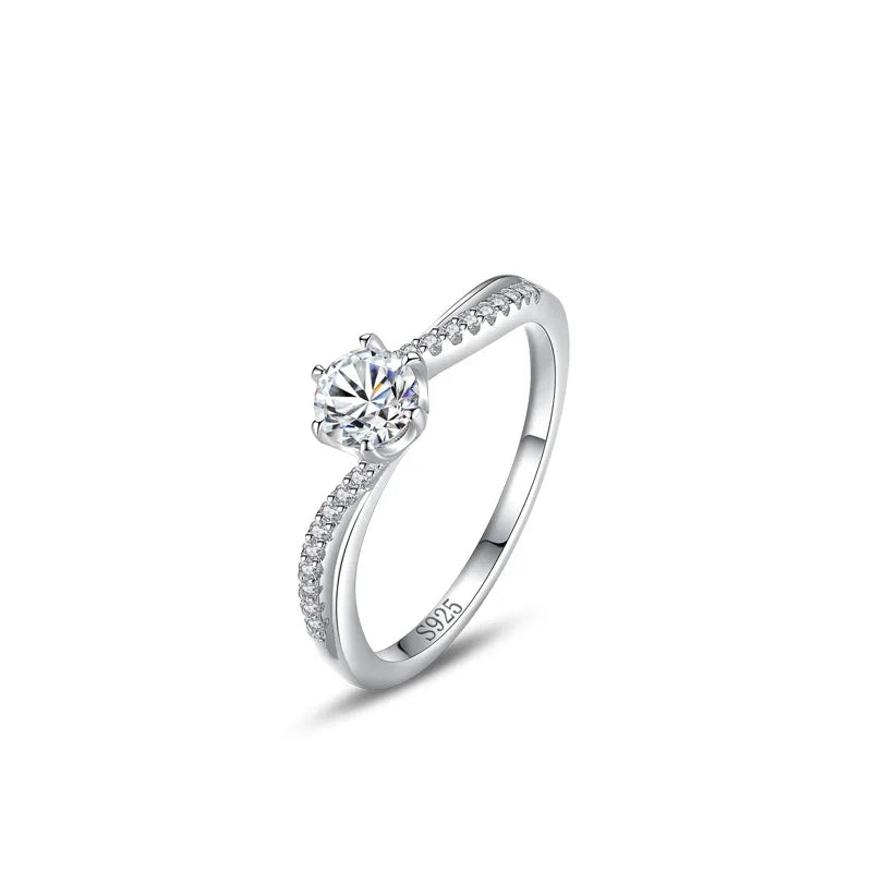 Elegant Trendy Rhodium Plated Pure Silver Cubic Zircon Ladies Wedding Ring Sets for Women Party