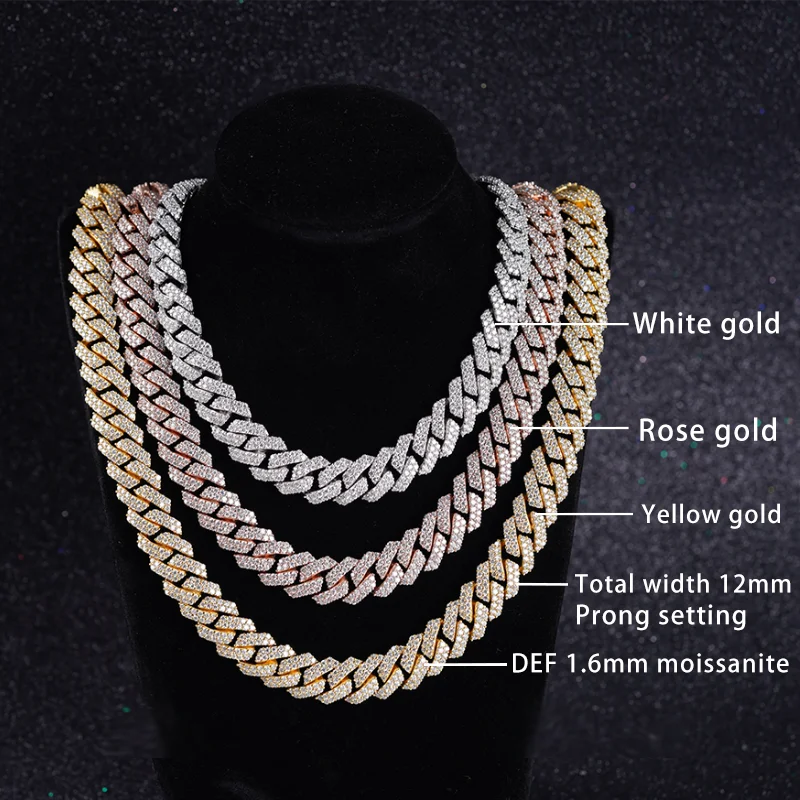 Starsgem New Products S925 Sterling Silver Ice Out Hip Hop Style Cuban Chain Necklace Moissanite Diamond Setting
