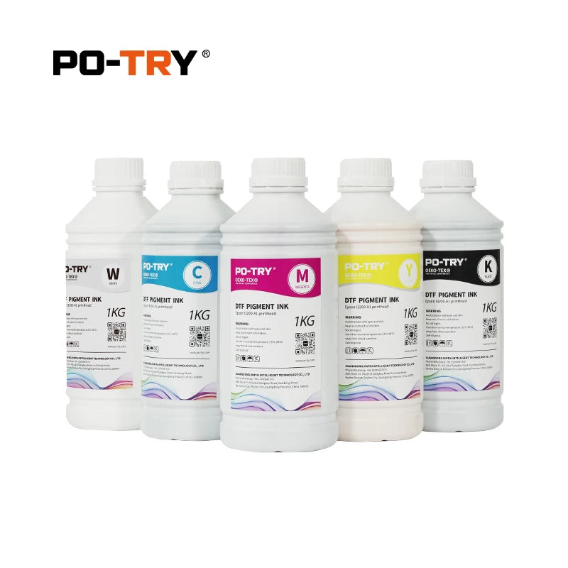 PO-TRY 1L CMYKW for DTF for Ink for Digital Textile Inkjet Printer Factory Price Pigment for Ink with I3200 4720 Printhead