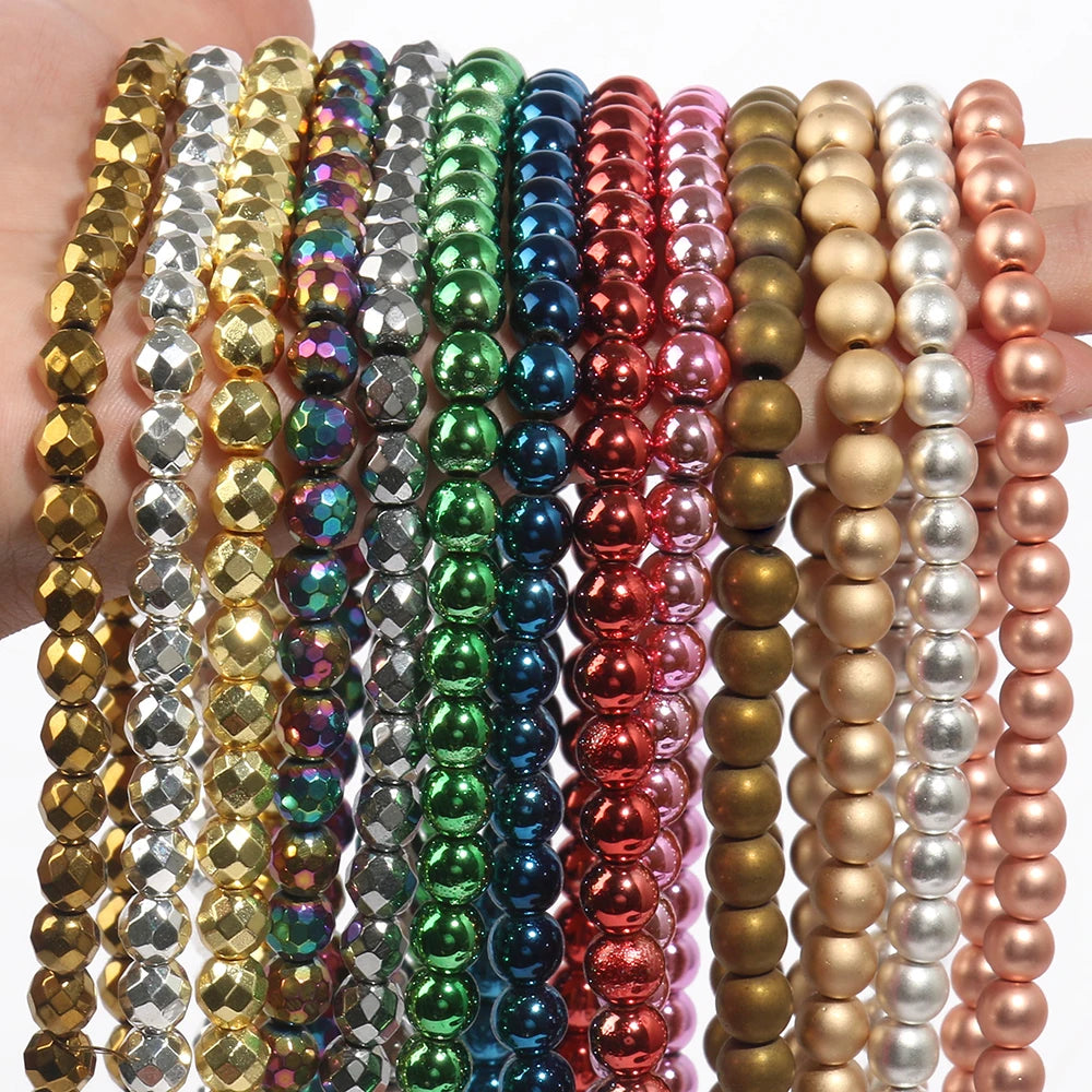Kuoyu Brand Natural Round 2/3/4/6/8MM Faceted Goid/Silver/Rose Gold/Black Hematite Stone Beads From China for Jewelry Making DIY