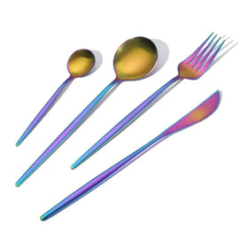 Hot-Plated Gold Stainless Steel Cutlery Set Flatware for Camping and Weddings Includes Plate