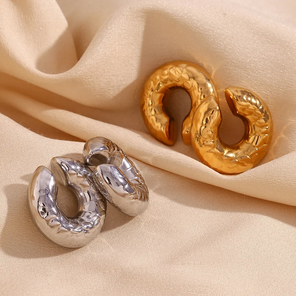 Dreamshow Hollow Ear Cuff Earrings Snake Texture Gold Plated Earrings Anti Tarnish Stainless Steel Jewelry