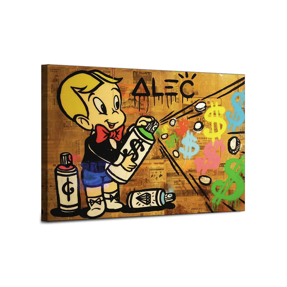 Boy Money Bag Graffiti Alec Monopolyingly Street Poster Painting on Canvas Bedroom Wall Art HD Decoration Pictures Home Decor